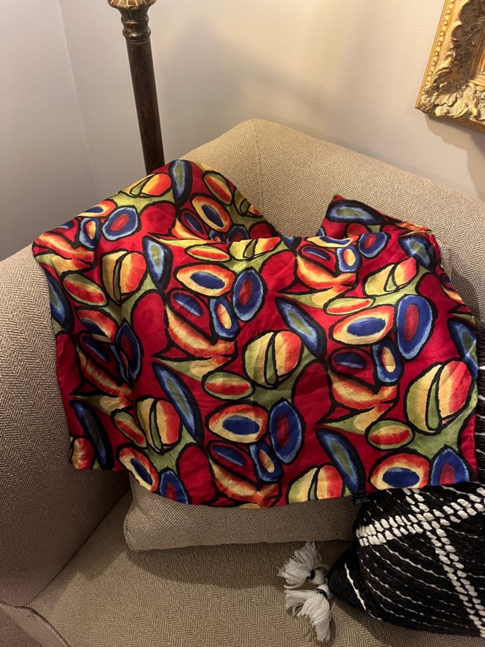 Vibrant Silk Multicolor Abstract Silk Scarf - Bold Red Base